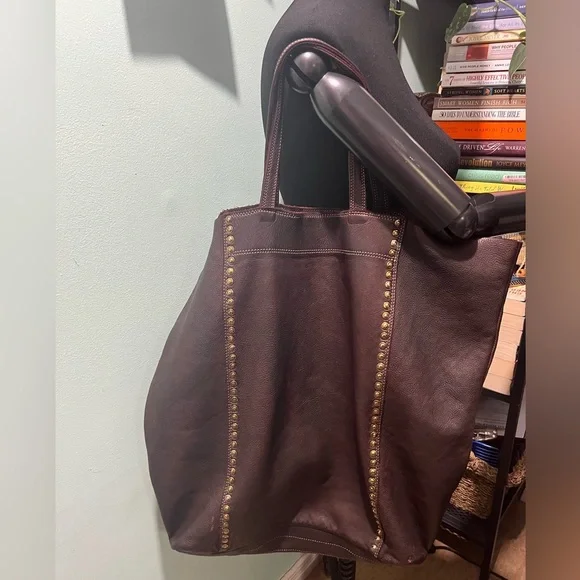 3RD FLOOR Made in Italy Dark Brown Reddish Leather Embellished Oversized XL Tote - Picture 3 of 17